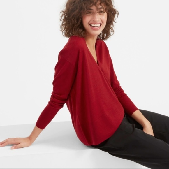 Everlane Sweaters - Everlane Red The Luxe Wool Square V-Neck XS